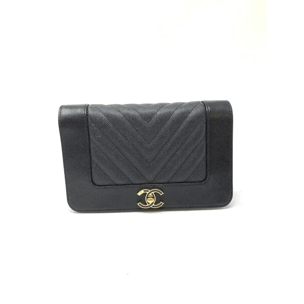 Chanel Chevron Mademoiselle Wallet On Chain Black Caviar Leather